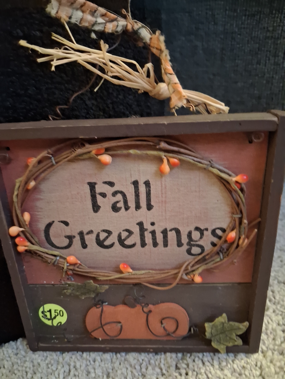 Fall Greetings Rustic Wall Plaque in Orange and Brown